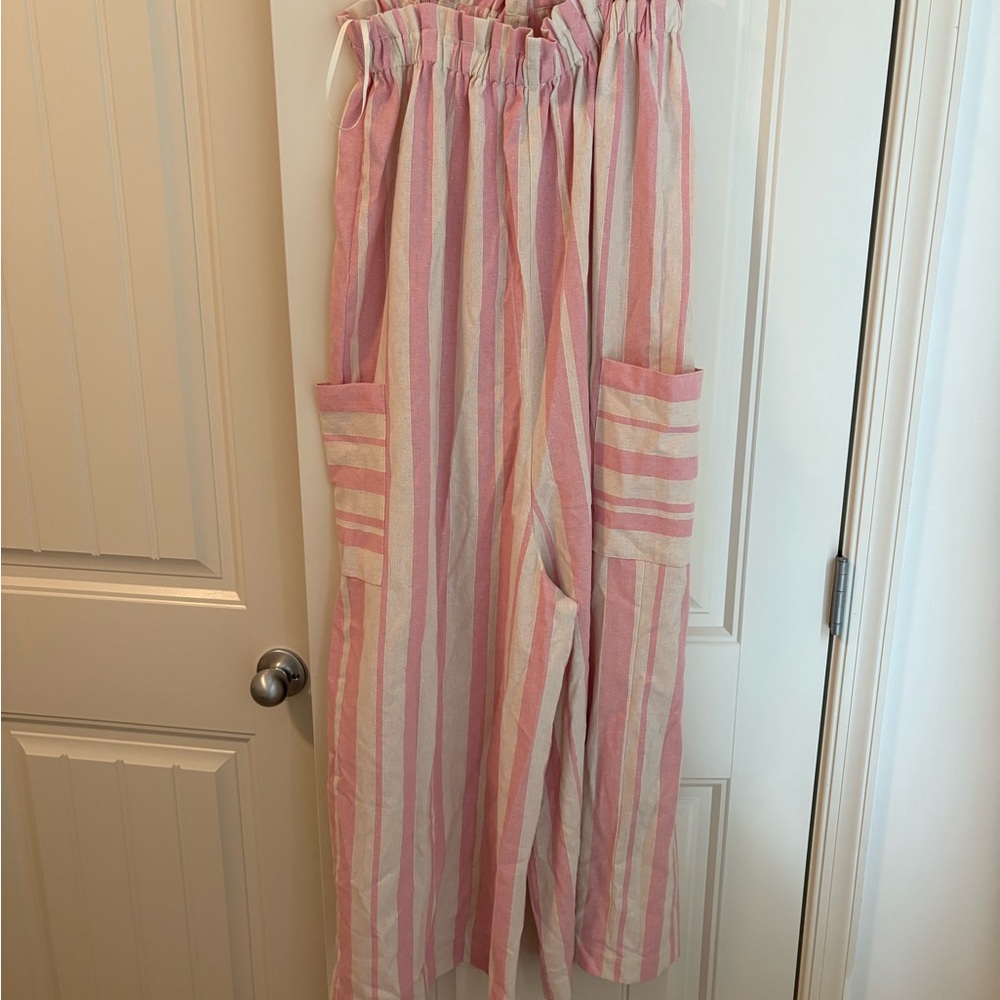MABLE Pink & Cream Striped Elastic-Waist Jumpsuit - Picture 2 of 3